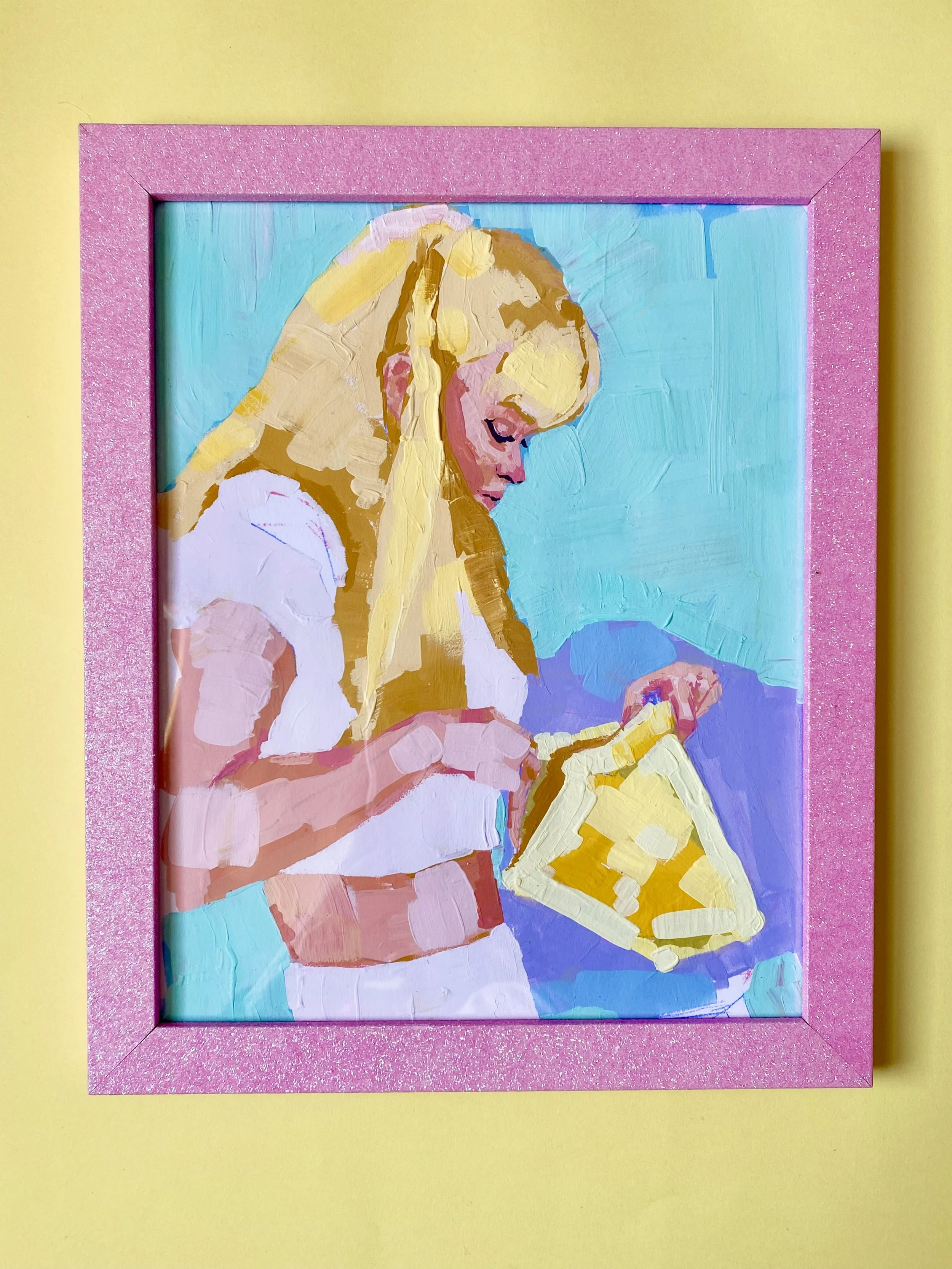 Original Girl With Purse Traditional Painting Framed