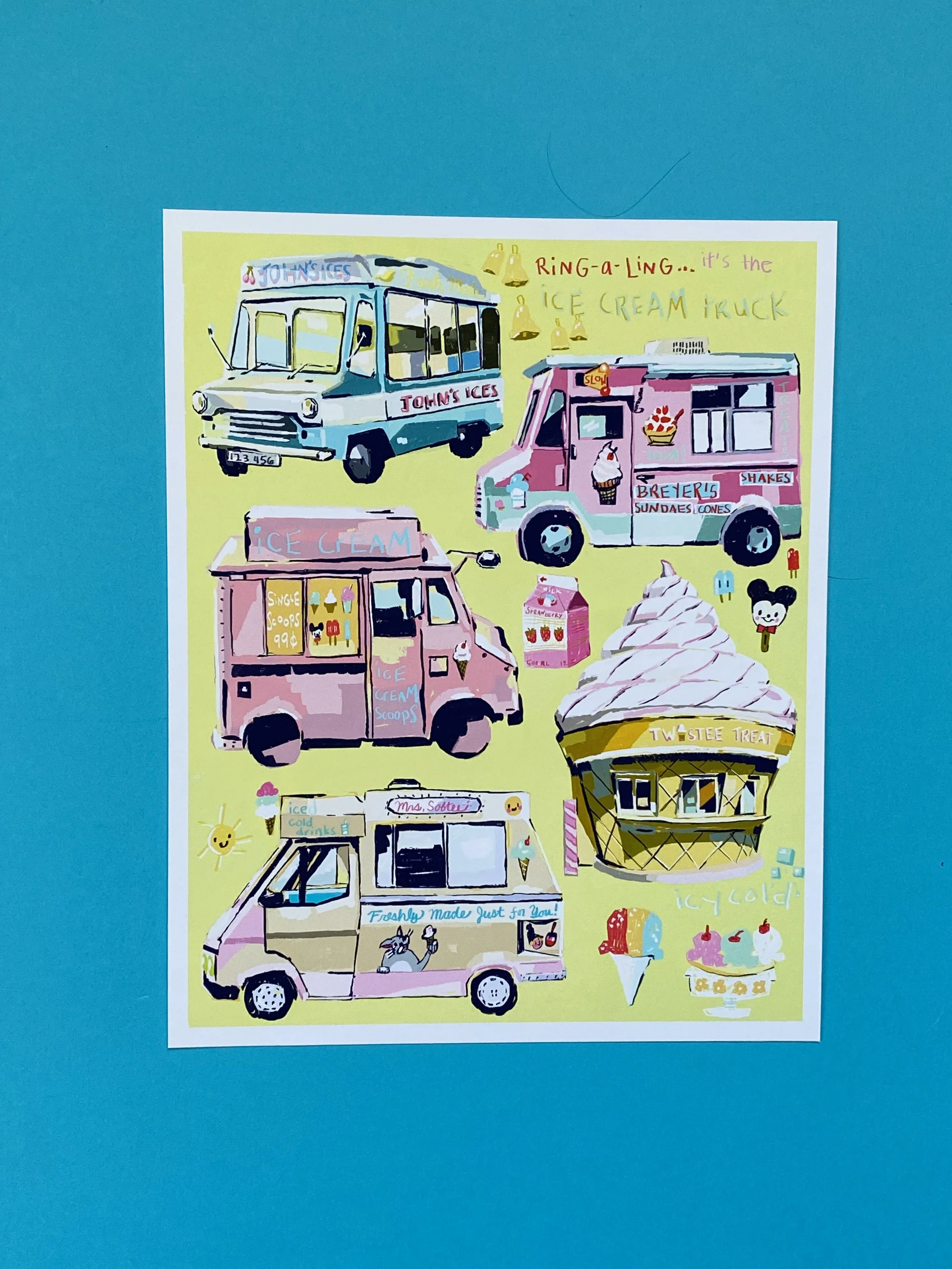 Vintage Ice Cream Truck Art Print - 8” x 10”