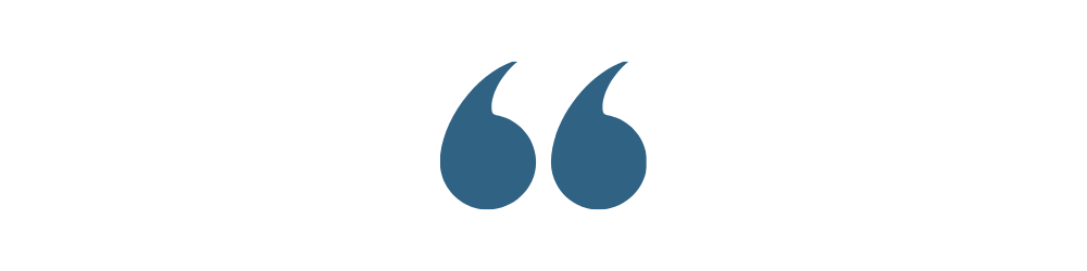 Quotation marks graphic in dark blue on a white background.