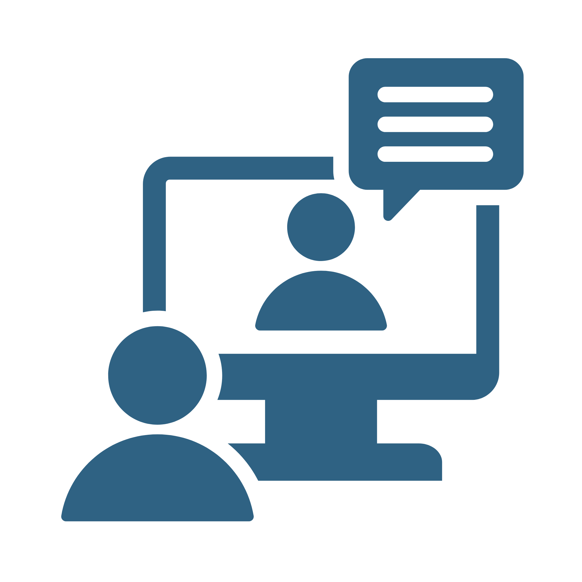 A stylized illustration of a person with a speech bubble coming from their head, containing three horizontal lines, representing conversation or communication.