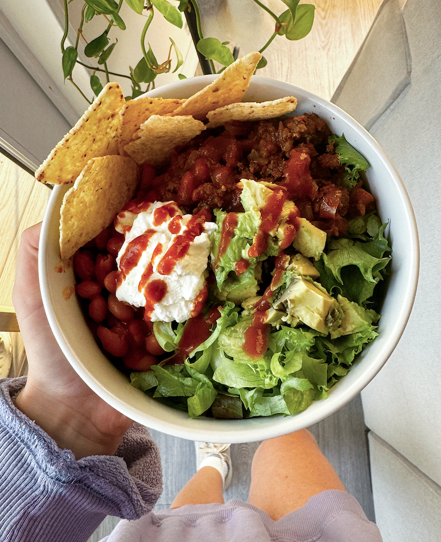 Grass fed organic beef taco bowls