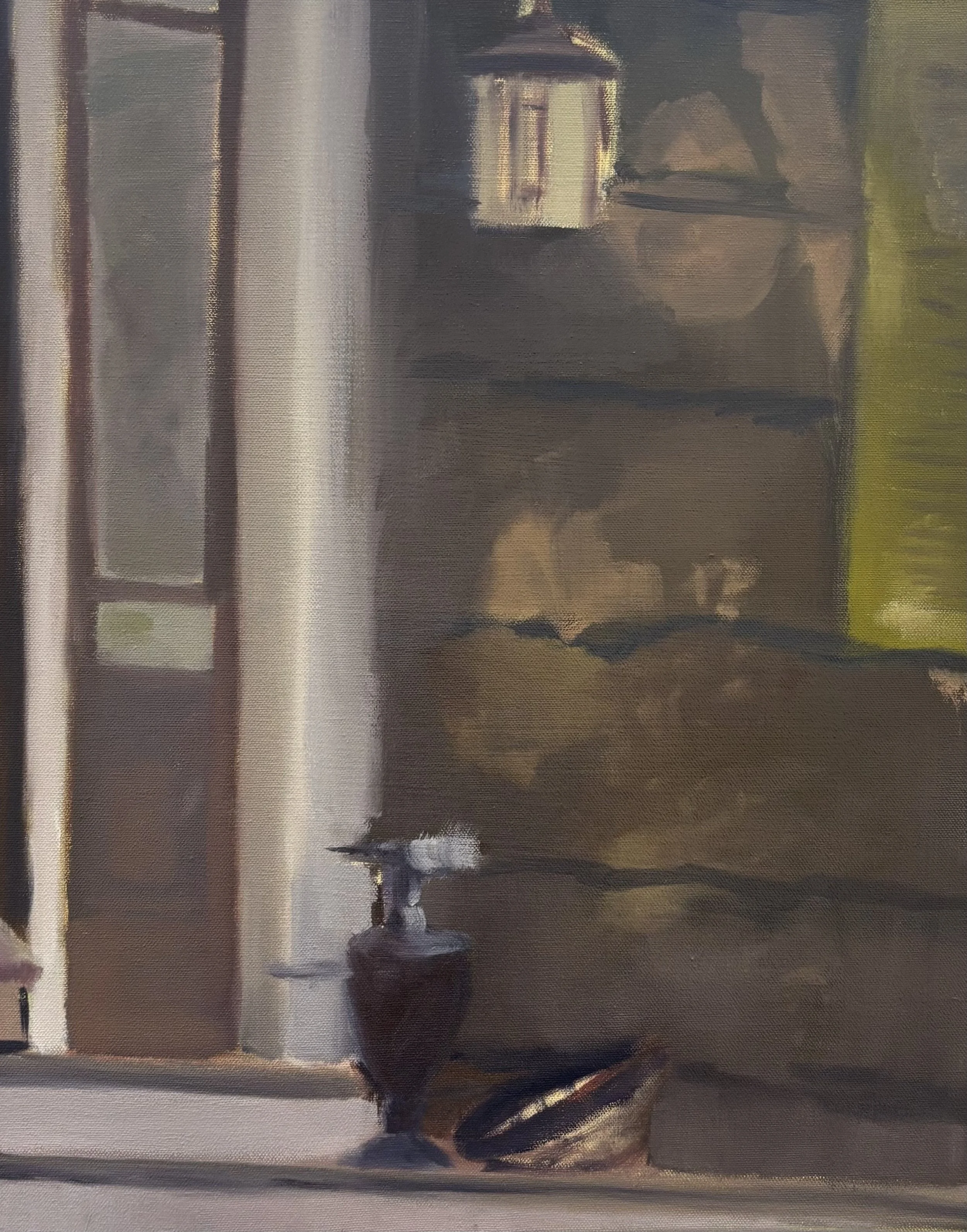 '83 Lamp on the Front Porch', 2025. Oil on canvas, 16 x 20 in. 