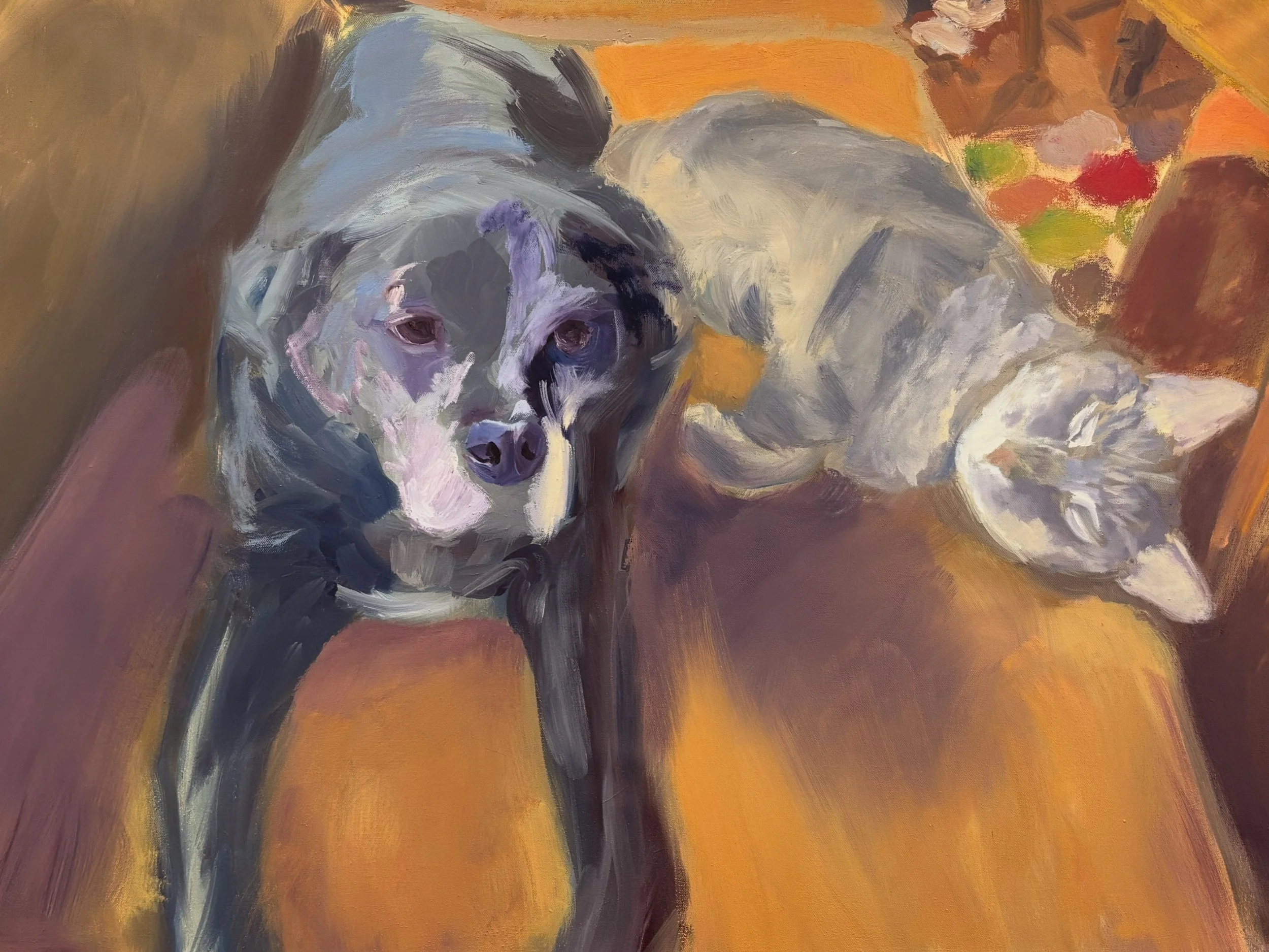 '83 Max and Molly in the Sunroom', 2025. Oil on canvas, 30 x 40 in.