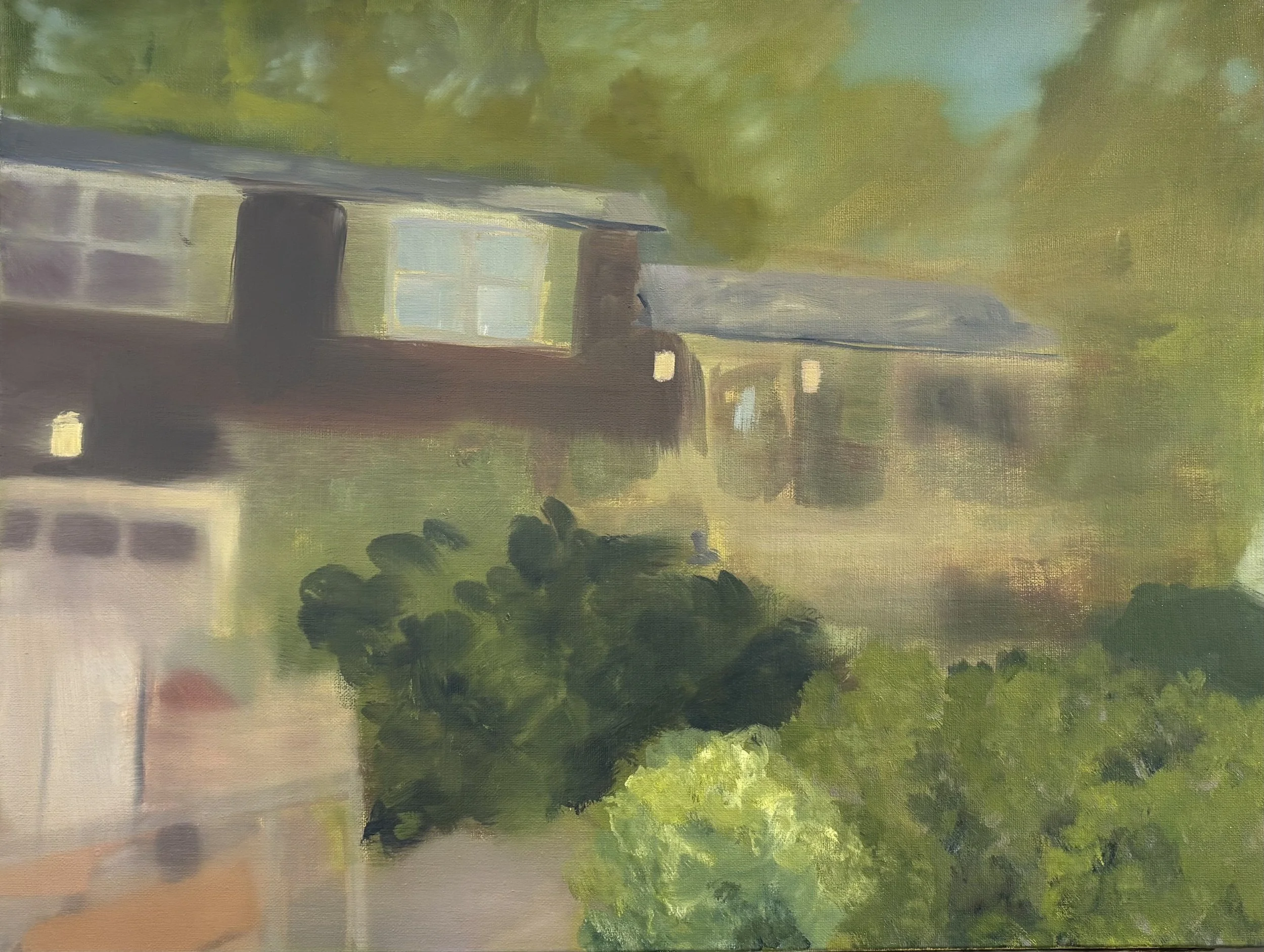 '83 Front View with Garbage', 2025. Oil on canvas, 18 x 24 in.
