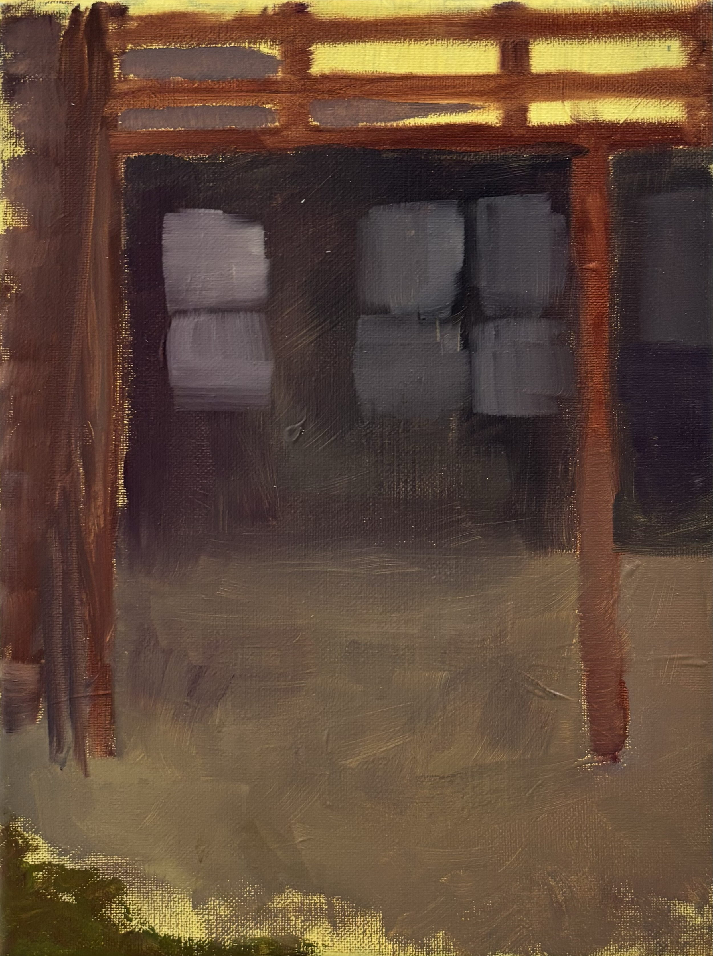 '83 Under the Back Deck From Memory', 2025. Oil on canvas, 9 x 12 in. 