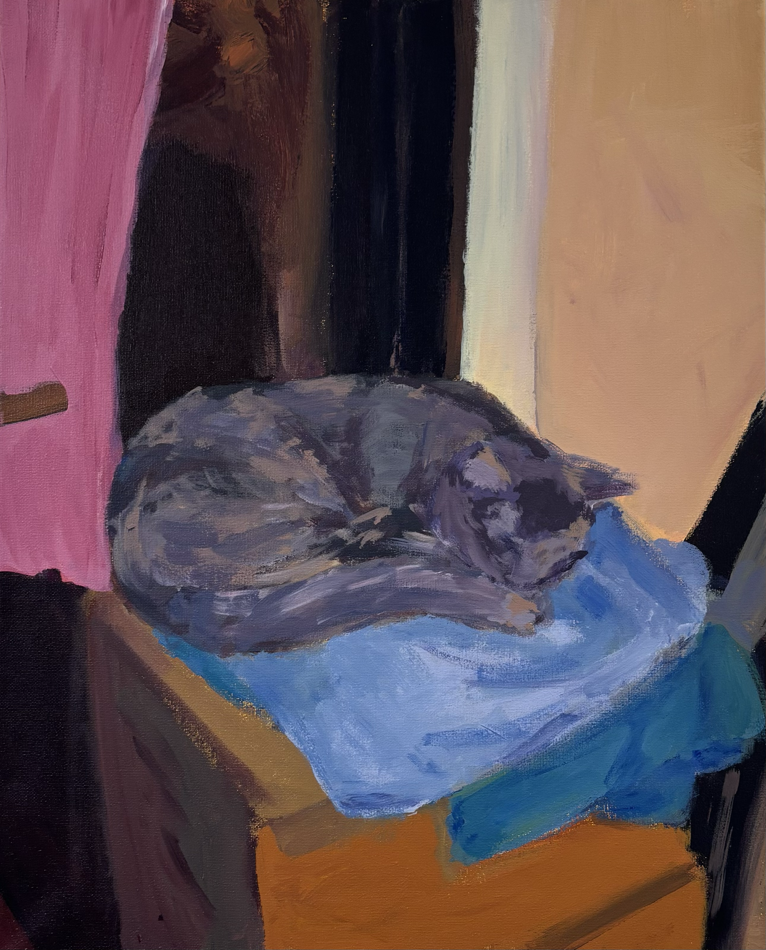 '83 Gracie Next to Dad's Bathroom', 2025. Acrylic on canvas, 16 x 20 in.
