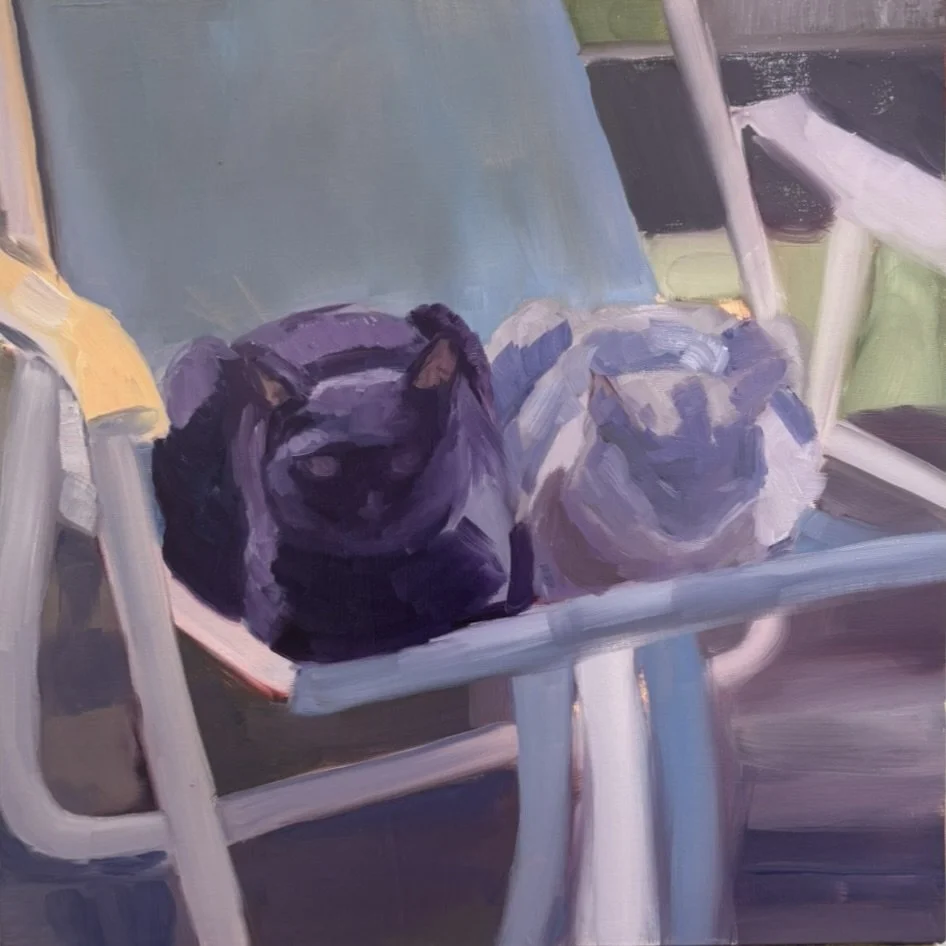 '83 Zack and Gray Cat on the Back Deck', 2025. 19.5 x 19.5 in.