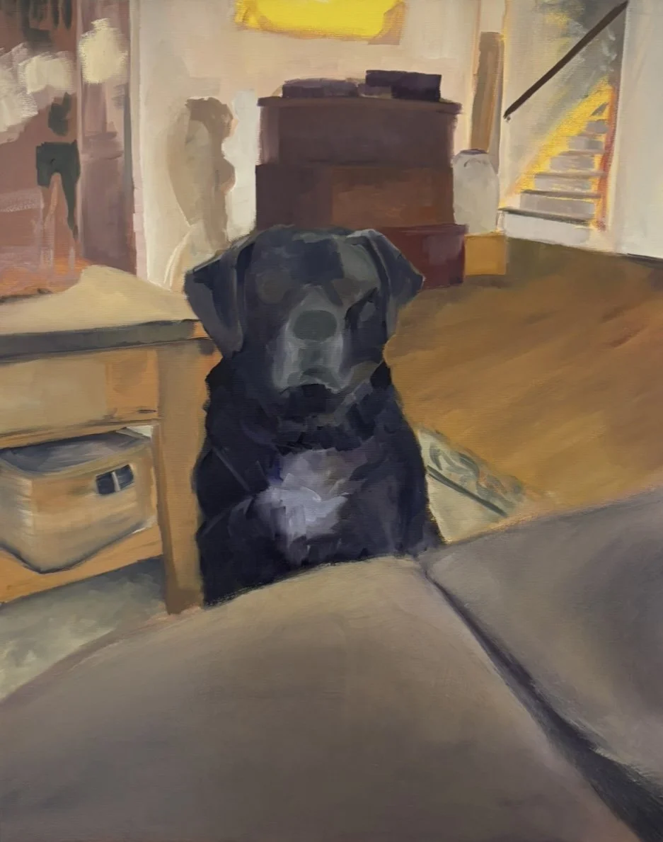 '83 Max Living Room No Face', 2025. Oil on canvas, 24 x 36 in . 