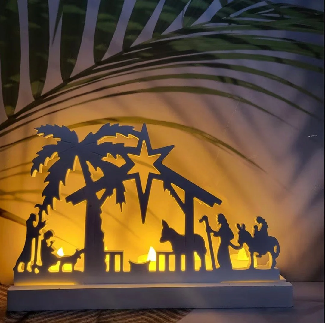 🌟 Illuminate your Christmas celebrations with our stunning 2-piece nativity scene! Featuring the full scene with palm trees and the lovely candle holder, it creates a warm ambiance that captures the essence of the holy night. 🕊️ 

"When they s