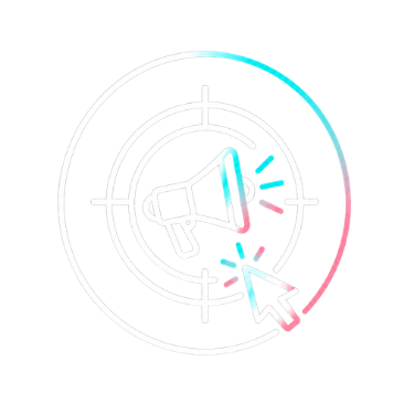 digital icon of a loudspeaker with sound waves inside a target circle and a cursor clicking on it, symbolizing paid media