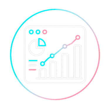 digital icon of dashboard showing charts and graphs, including a pie chart and a bar graph, with data visualizations and analytics