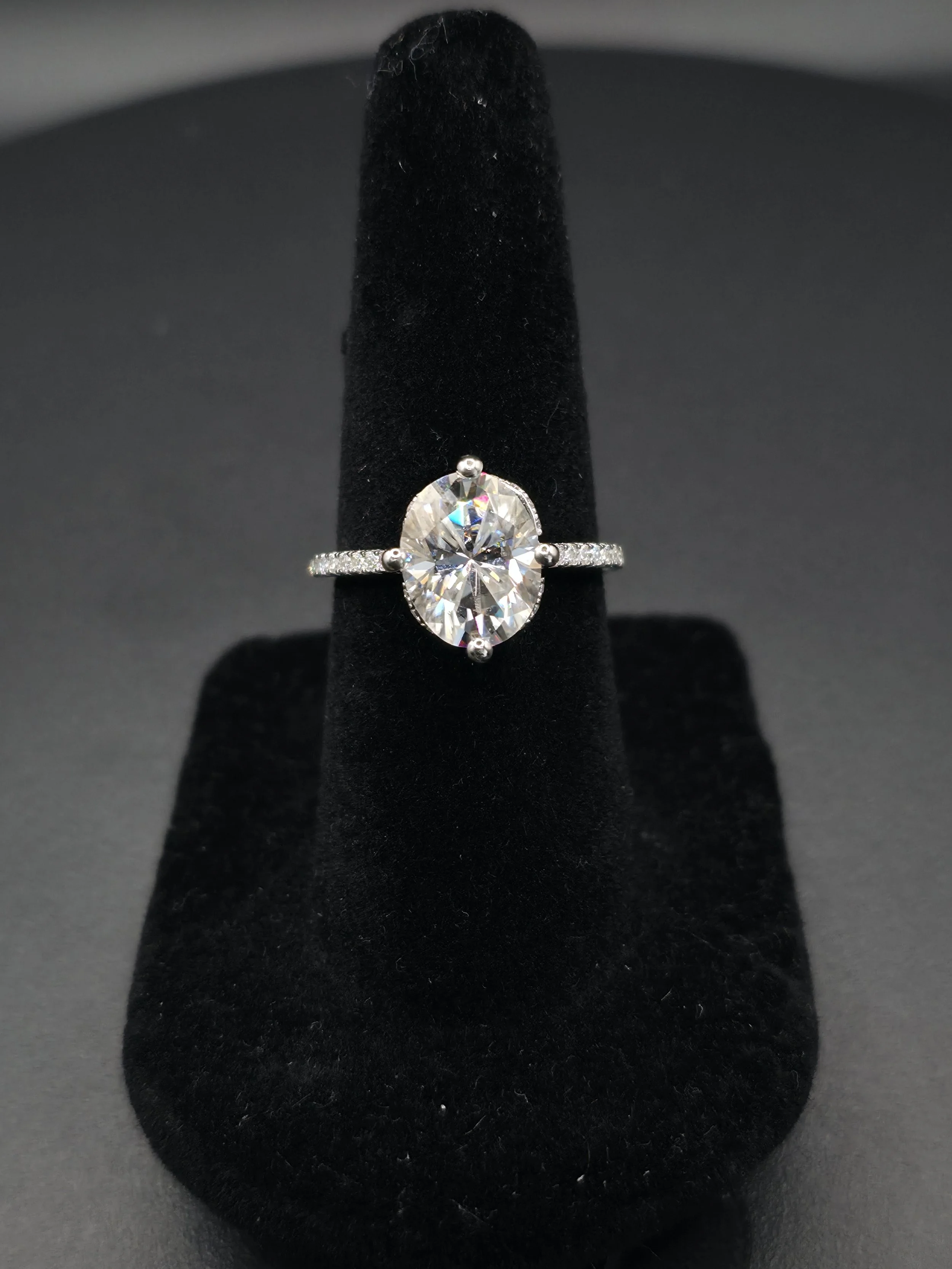 3.26 CTW Clear Moissanite Oval Cut with Hidden Halo Ring | Sterling Silver