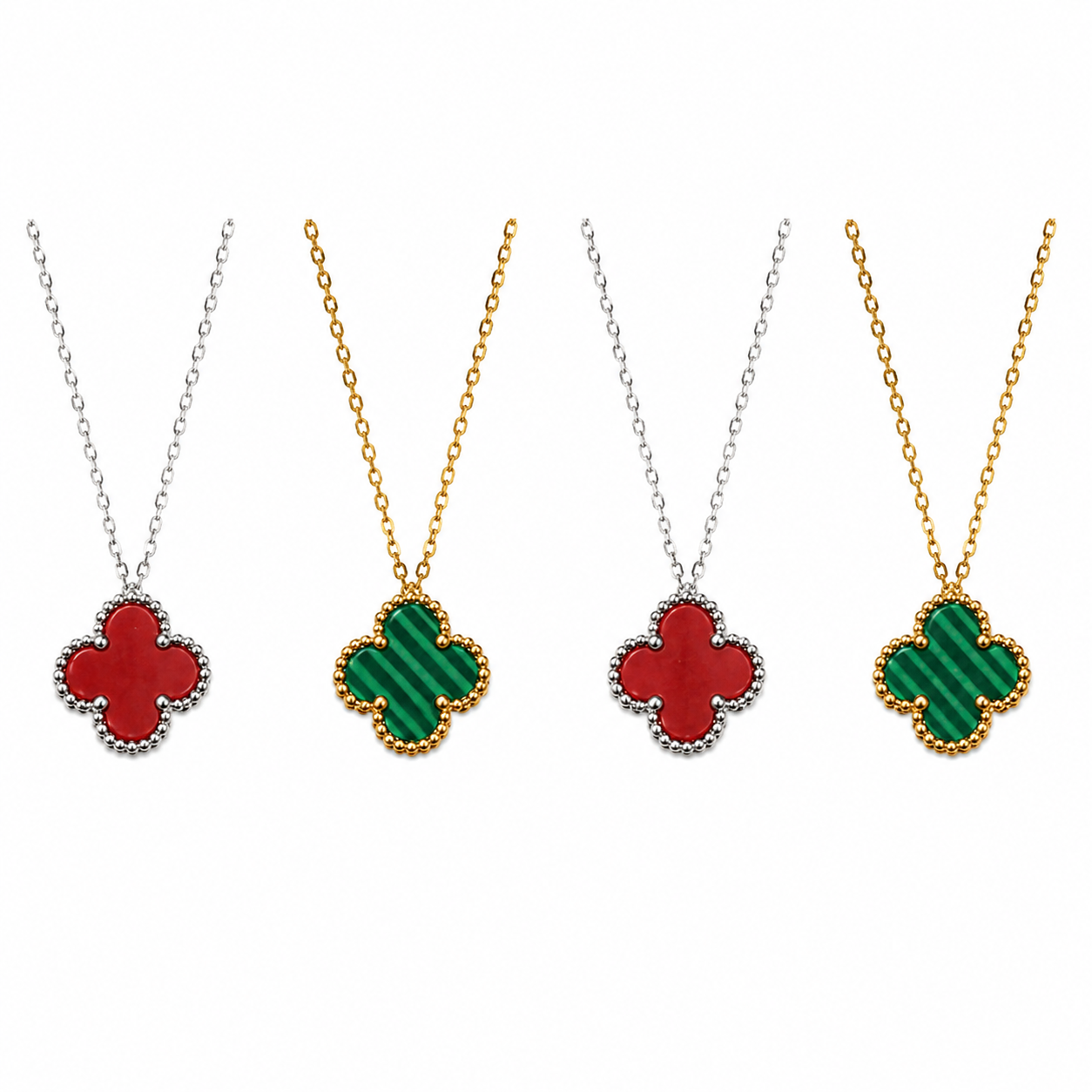 Red Wine and Emerald Stripe Van Cleef Inspired- Necklace