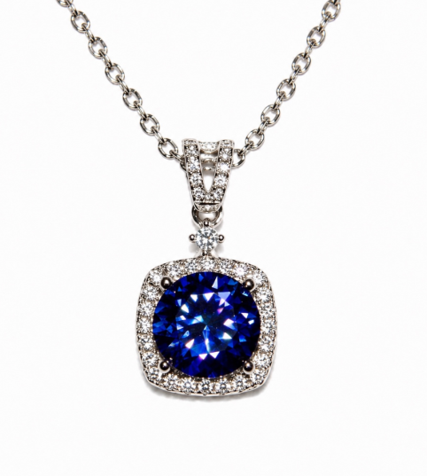 3.0ct Deep Blue Cushion Pendant Necklace
