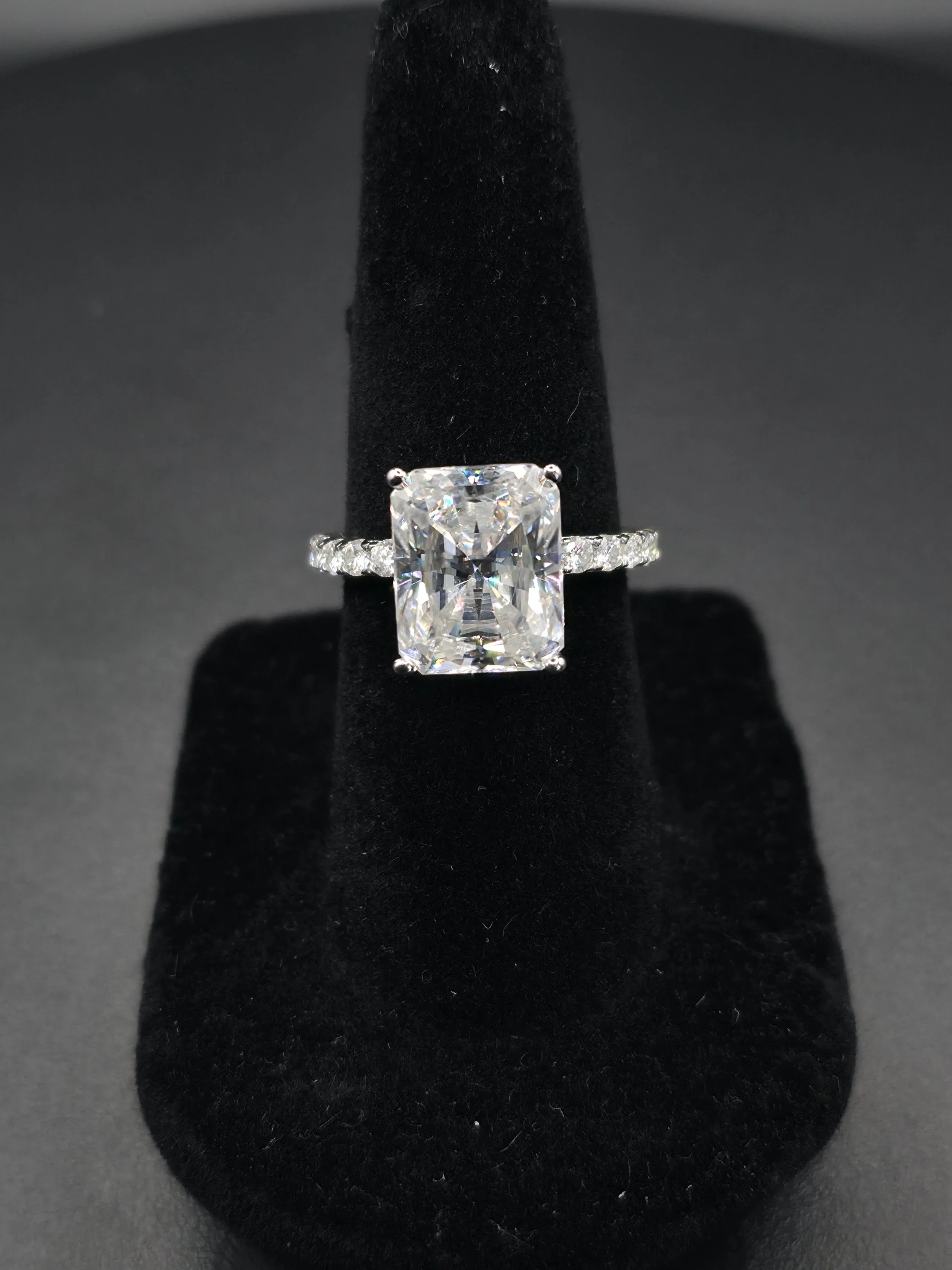 5.00 CTW Clear Moissanite Radiant Cut Ring | White Gold Finish Over Sterling Silver