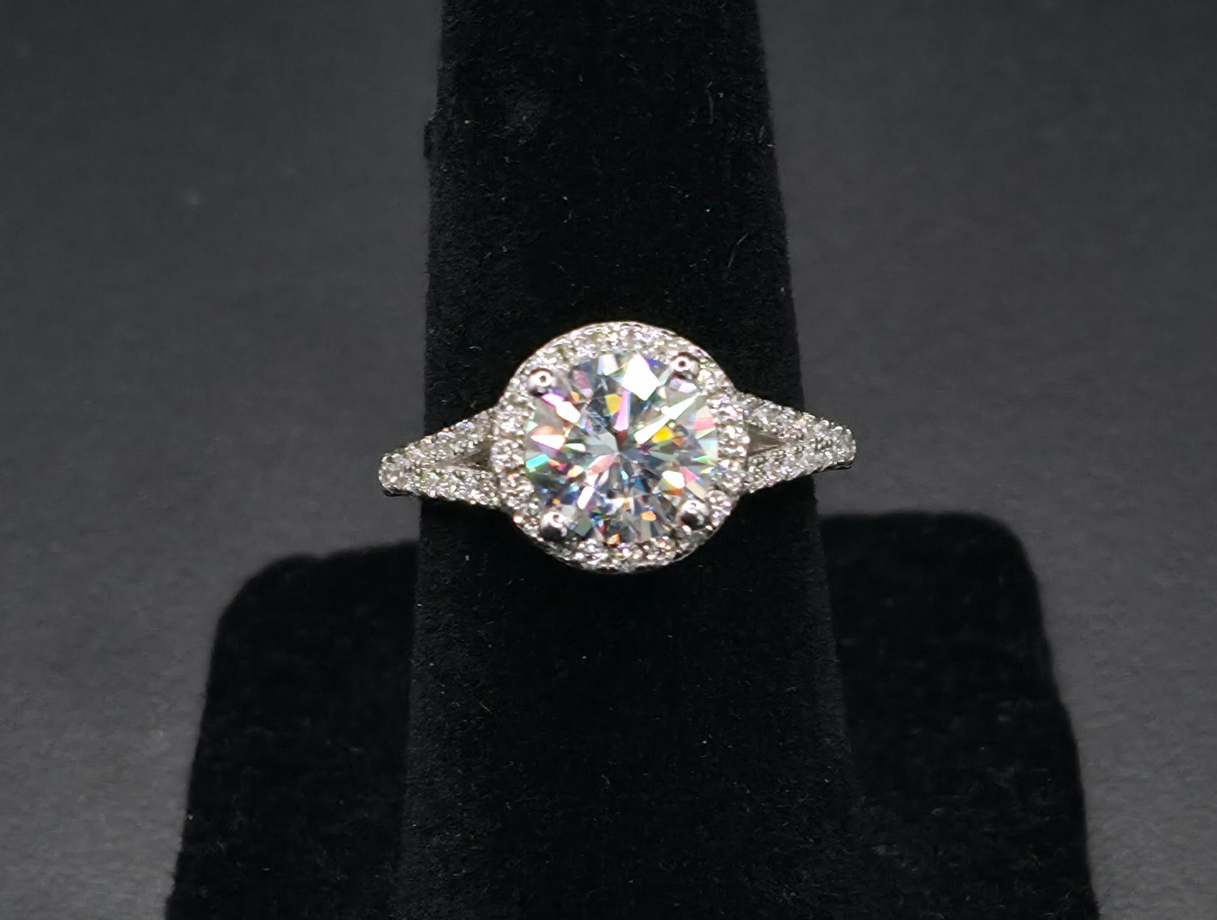 1.79 CTW Clear Moissanite Round Halo Ring | Sterling Silver