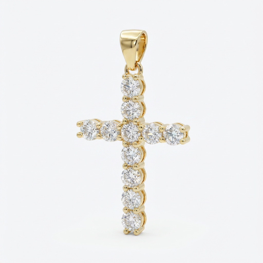 1.0 CTW Moissanite Cross Pendant – Gold Over 925 Sterling Silver