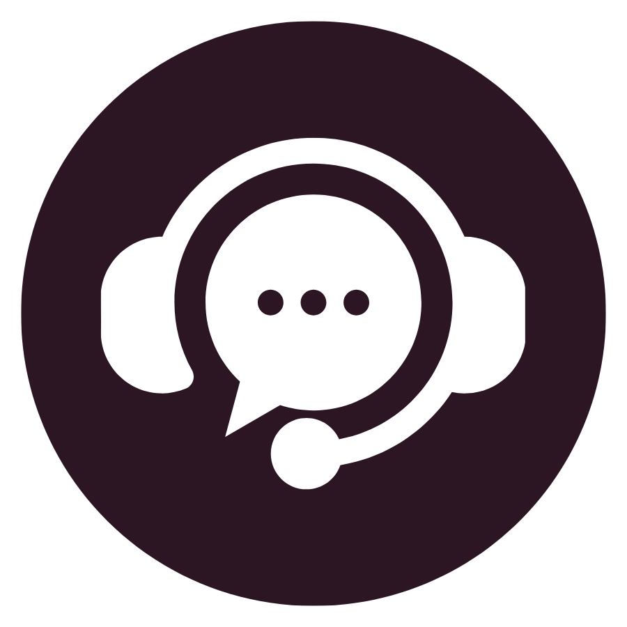 A graphic icon of a chat bubble combined with a headset, symbolizing customer service or support chat.