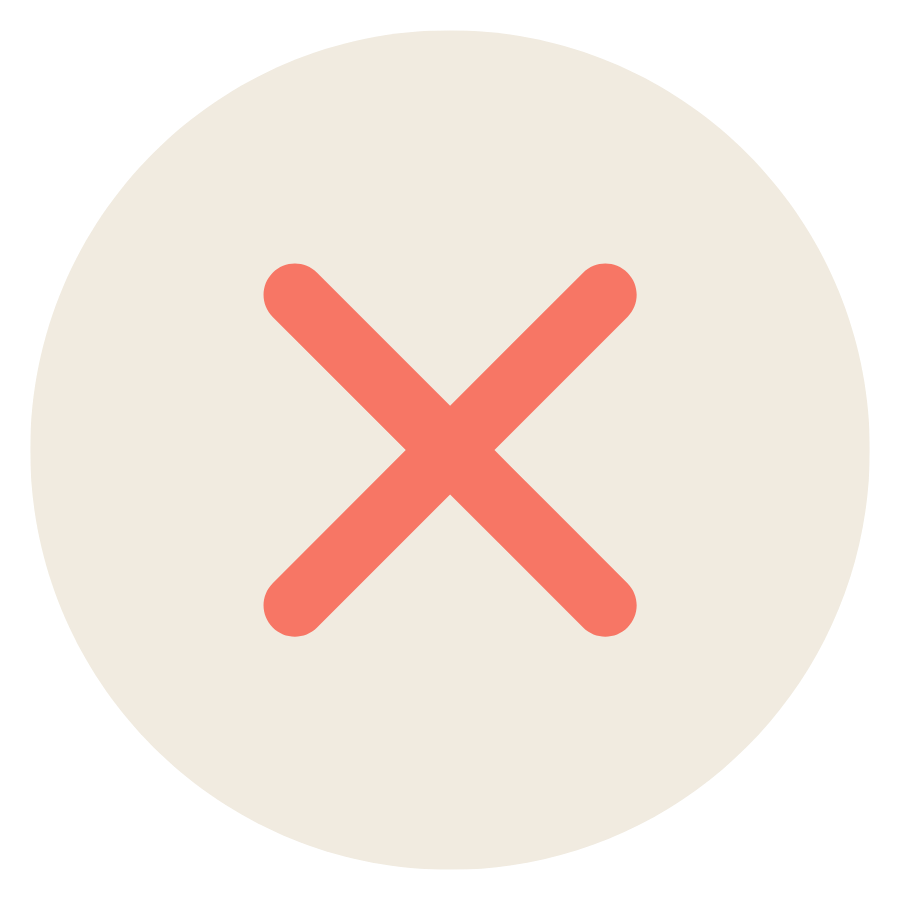 Red X mark in the center of a light beige circle with a black background.