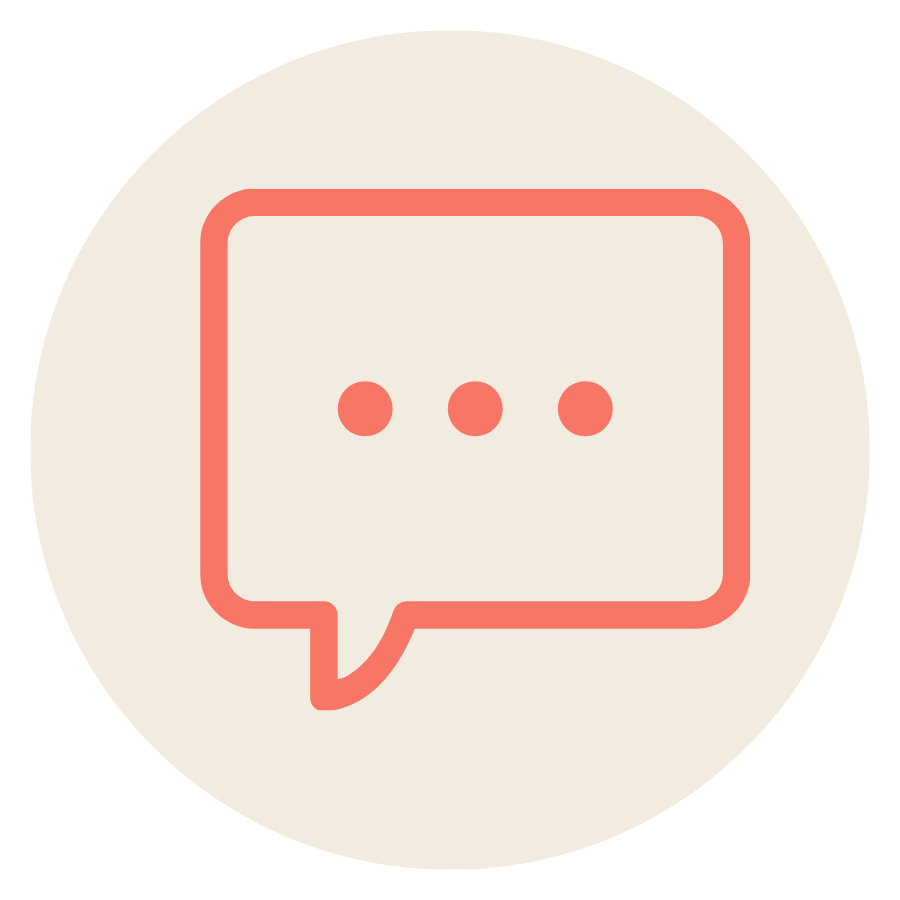 A pink outlined speech bubble with three dots inside, set against a light background.