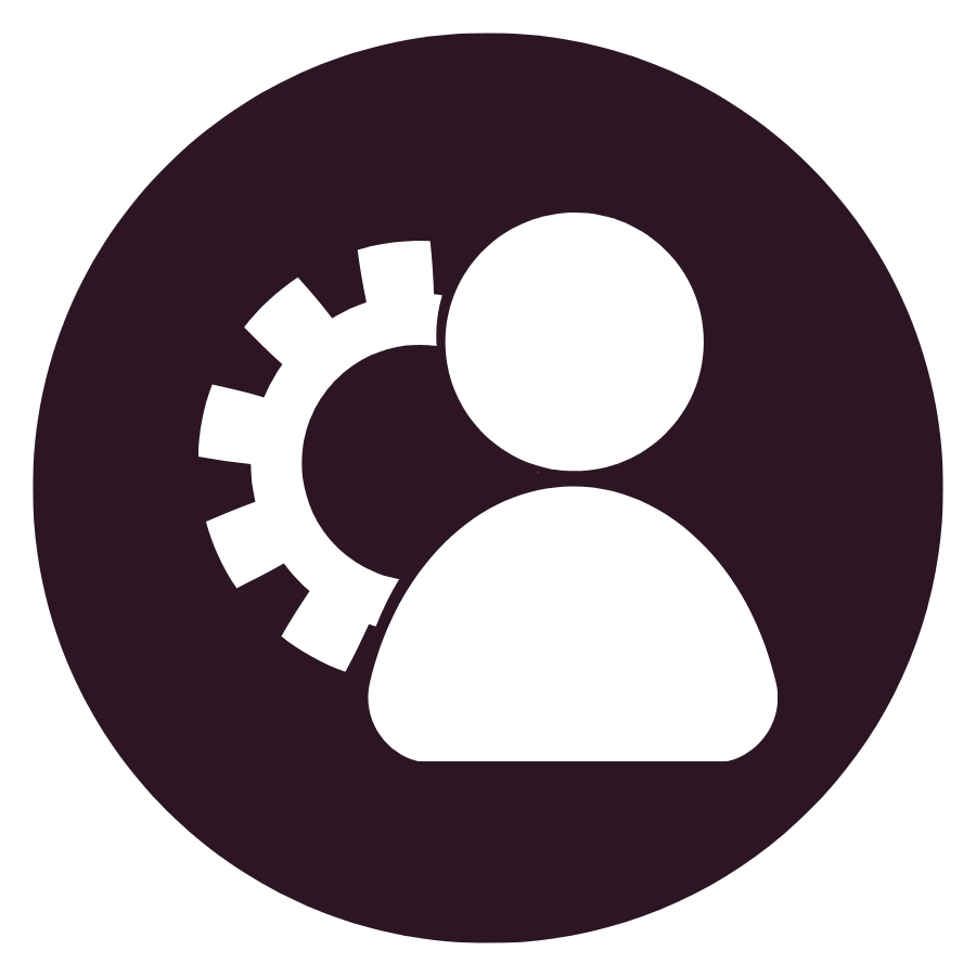 Icon of a person with a gear symbol in the background indicating user or account settings.