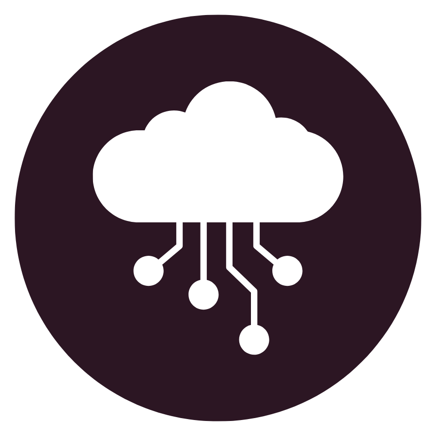 Cloud icon with connected circuit lines indicating cloud technology or data network.