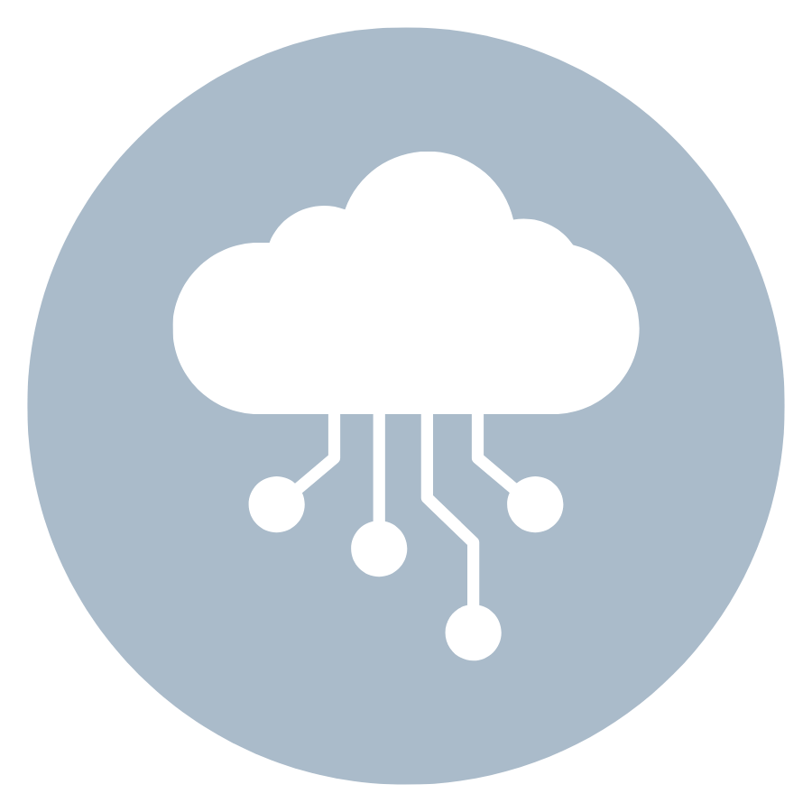 Cloud icon with digital circuit lines extending downward, representing cloud computing or technology.
