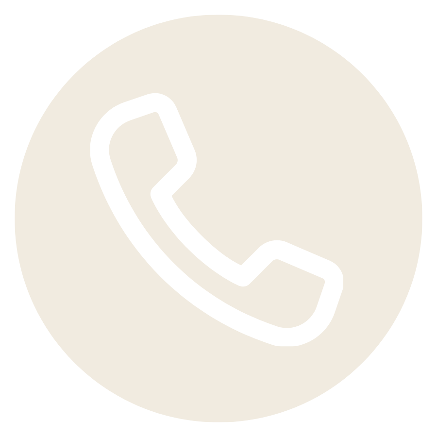 White phone receiver icon on a light beige circular background.
