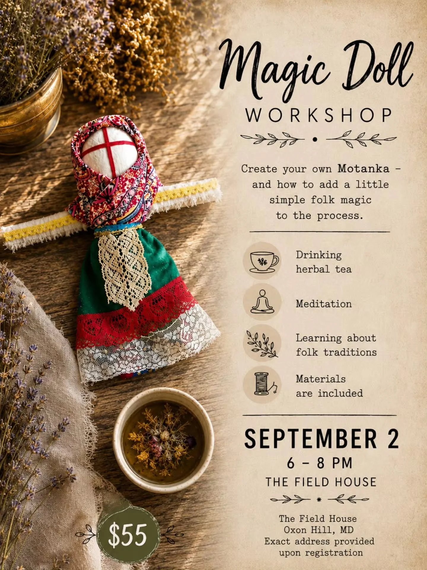 On September 2, I&rsquo;m teaching a special one-day workshop at The Field House, MD  where we&rsquo;ll make a traditional folk doll called a Motanka.

Folk dolls have existed in many cultures for centuries, and surprisingly, they have a lot in commo