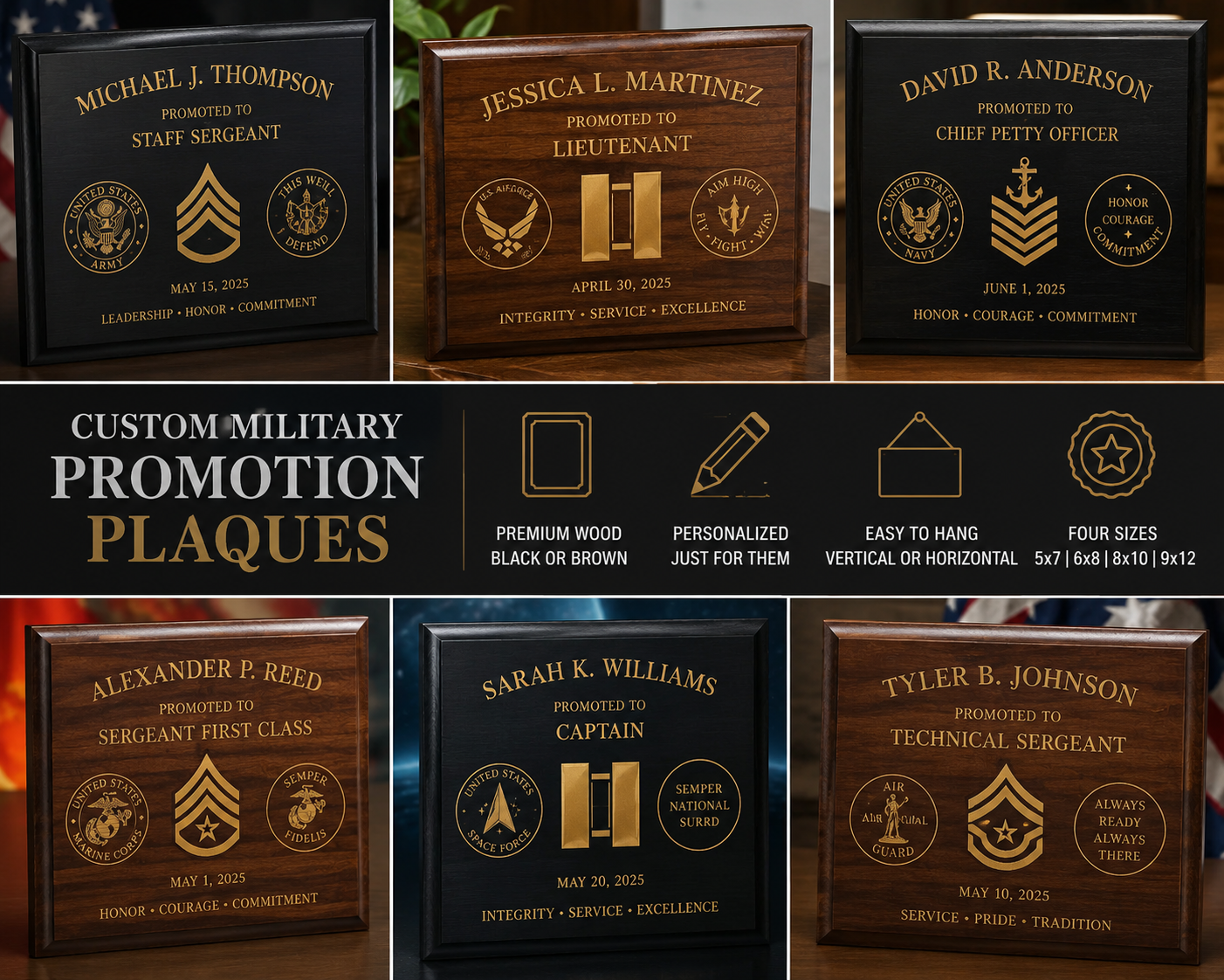 Personalized Wood Rank Recognition Award