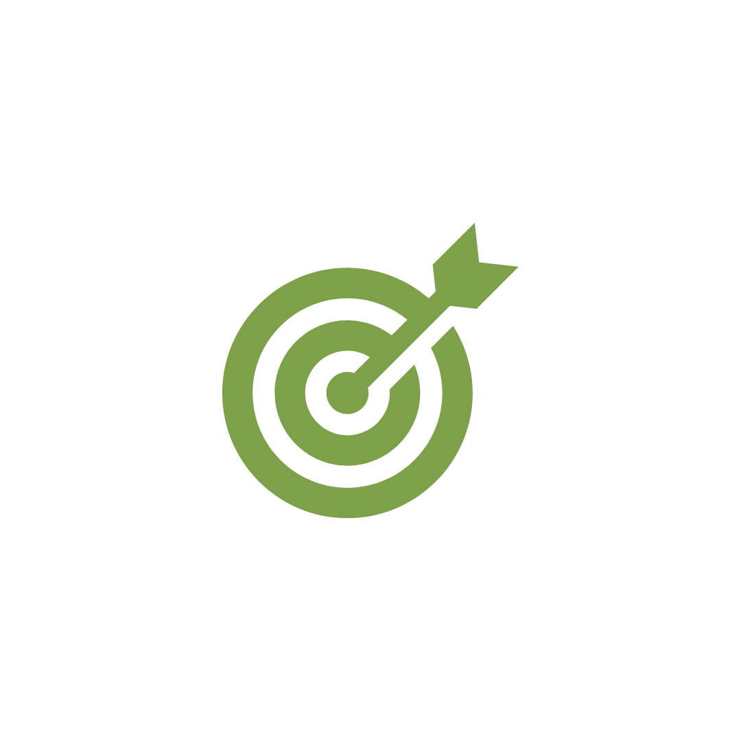 Black background with green target icon and arrow indicating hitting a goal.