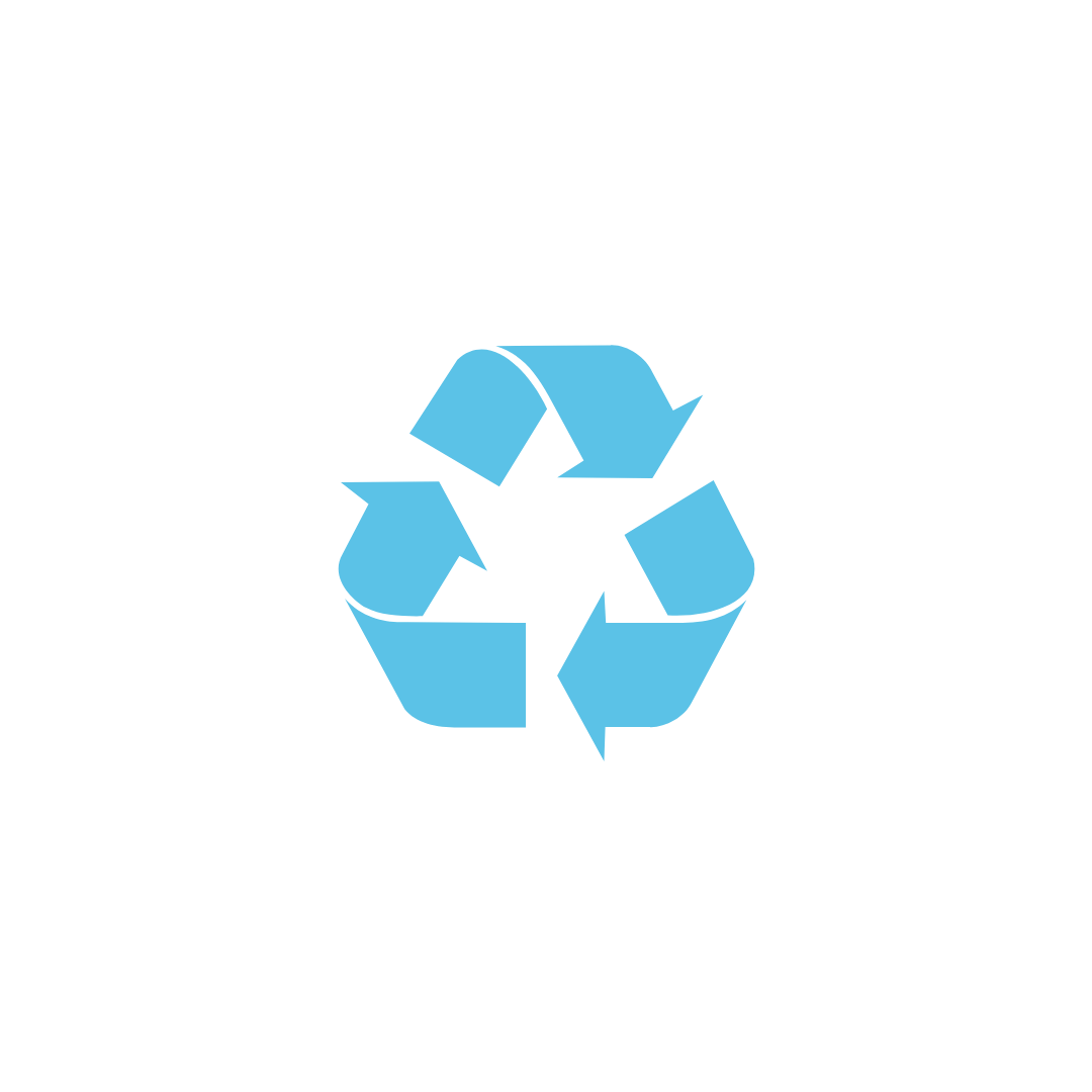 Recycling symbol with three blue arrows forming a triangle on a black background.