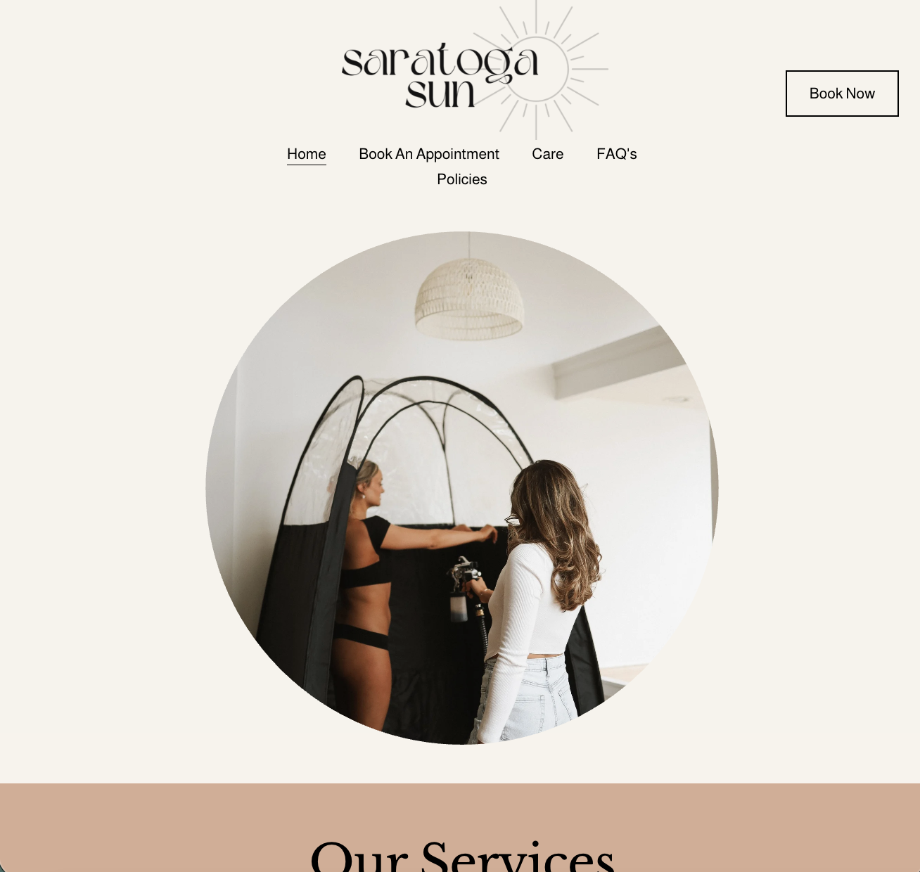 Homepage of Saratoga Sun Spray tans prior to redsign