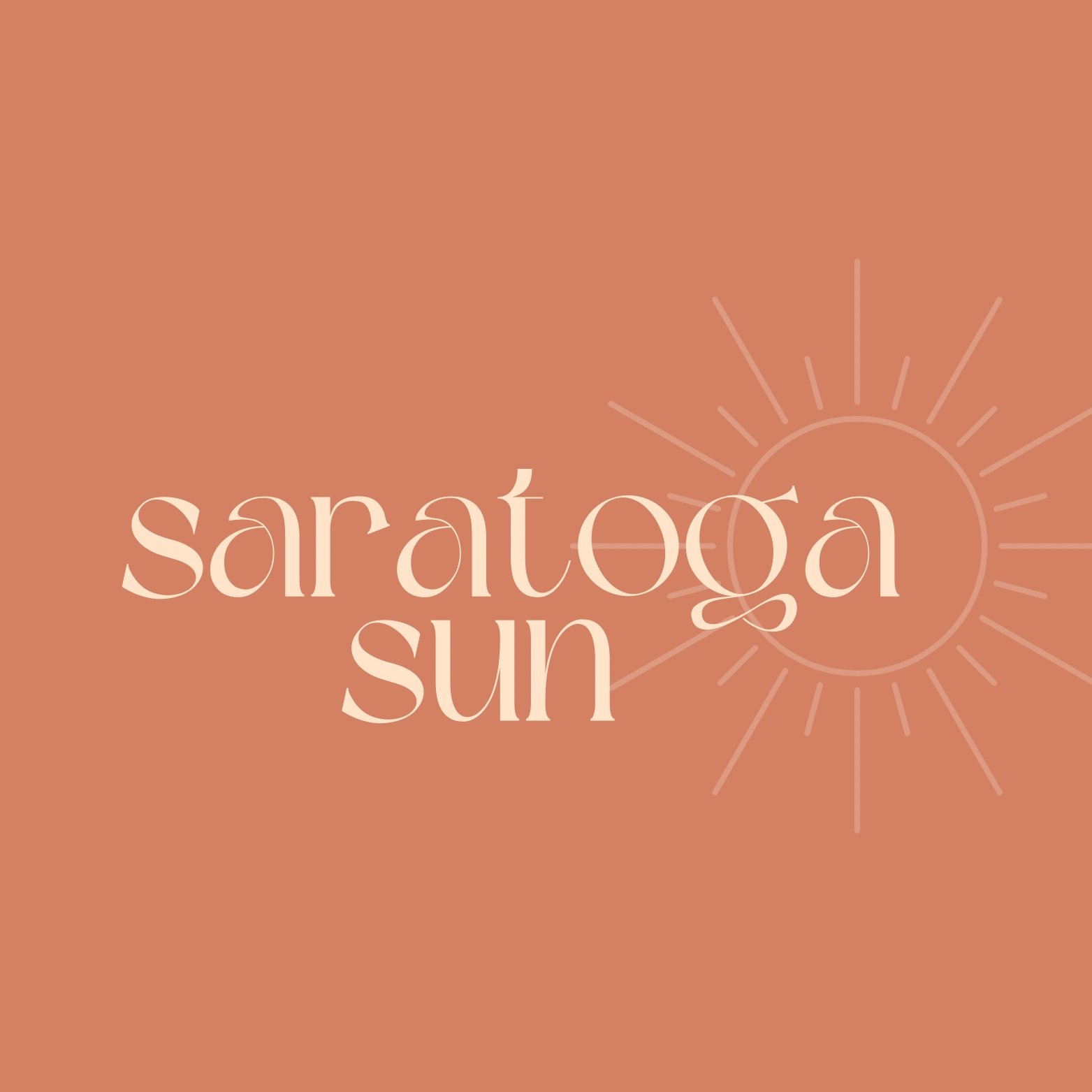 Saratoga Sun Spray Tans logo image light text against ad orange background
