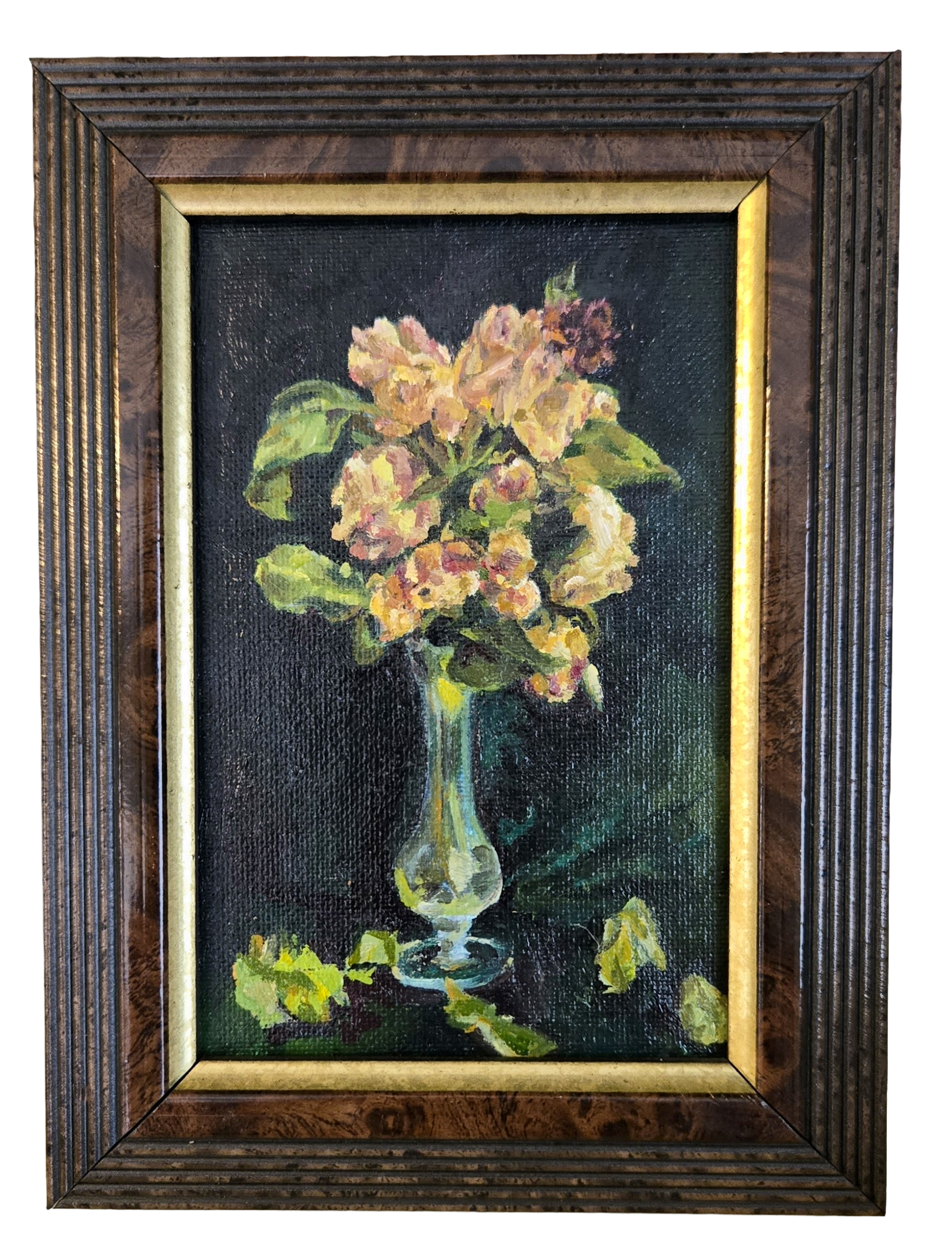 Small framed still life of pink roses