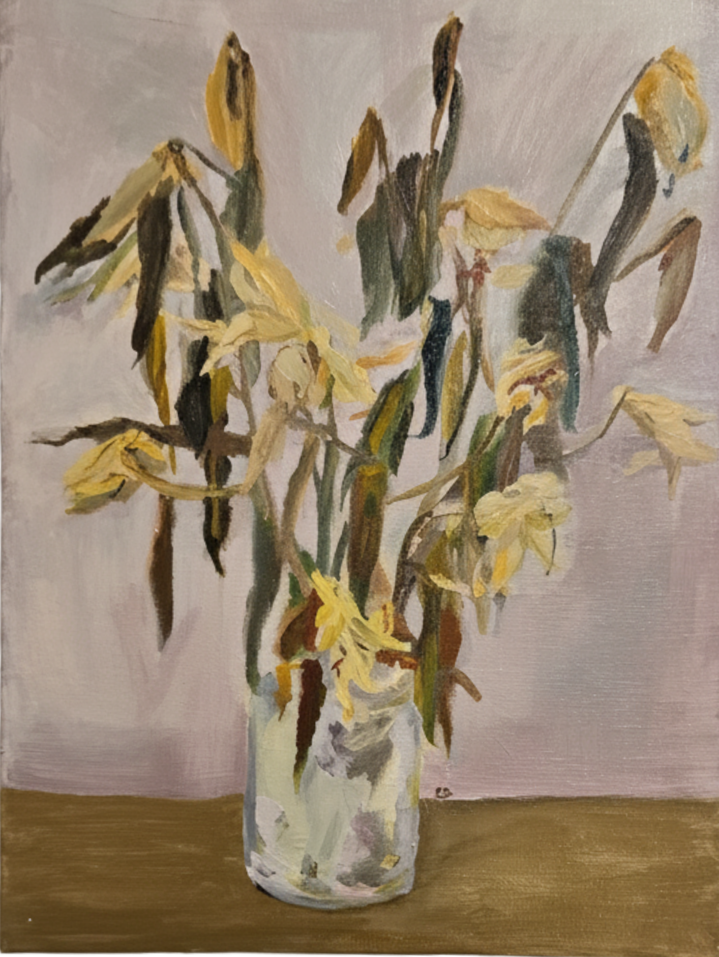 Fading yellow flowers oil on canvas