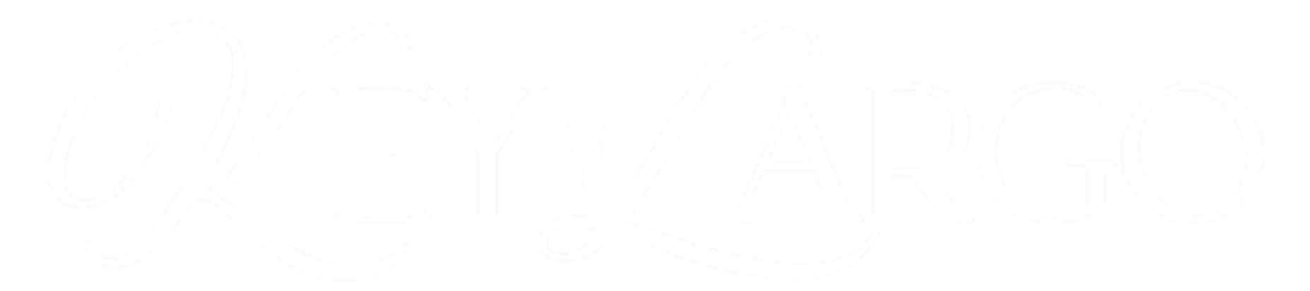 Stylized logo with the words "Key Largo" in white cursive and serif fonts, with a small asterisk between the words.