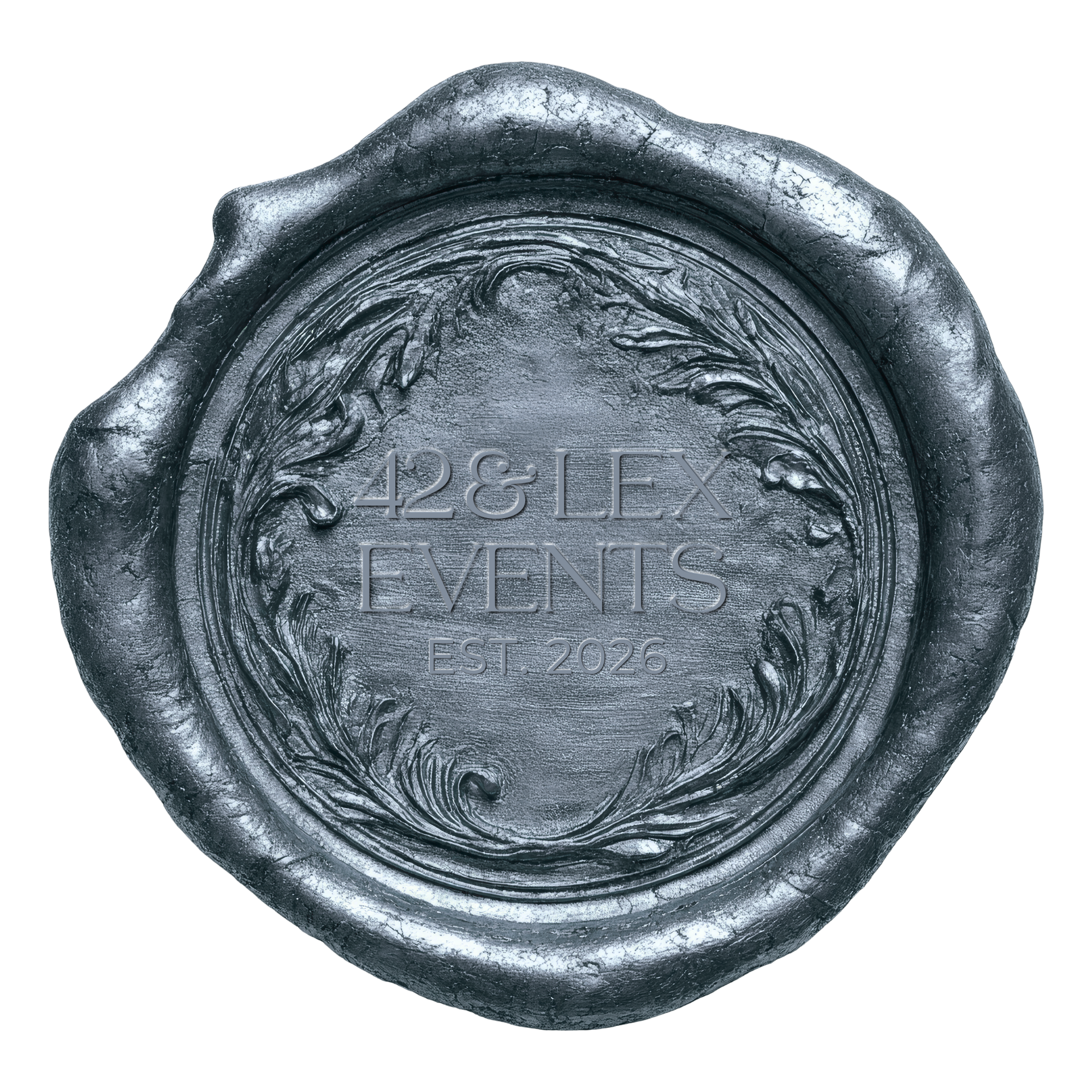 Close-up of a metallic seal with engraved text and a textured surface.