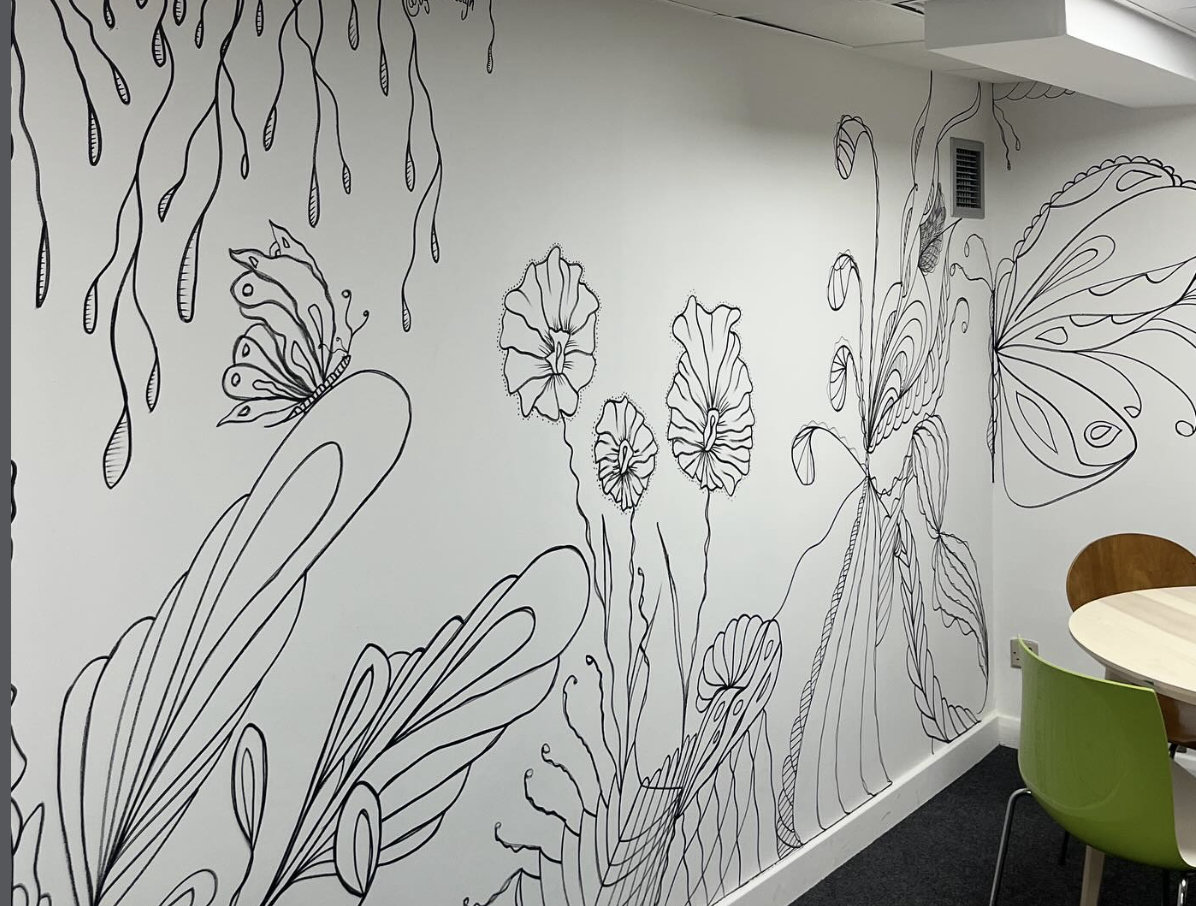 MONOCHROME FLORAL WALL DOODLE IN RESTORE CARLISLE