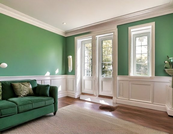 Painted crown moulding and casing trim in a St. Petersburg, FL bungalow living room