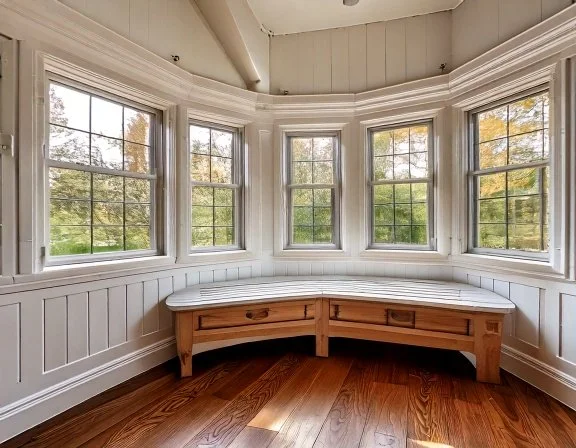 White-oak window seat with lift-top storage in a Historic Kenwood bay, St. Petersburg