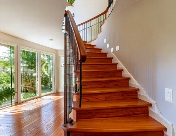 Updated oak staircase with new treads and cable railing, Davis Islands Tampa