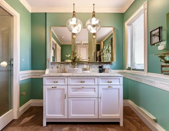 Custom double-vanity cabinetry in an Old Northeast bathroom, St. Petersburg FL