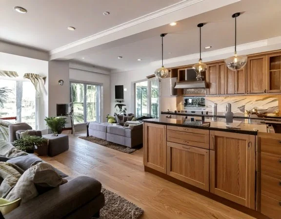 Open-concept living room renovation with new flooring and trim, Treasure Island