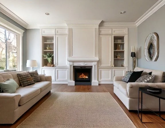 ALT · Paint-grade built-in bookcases with fireplace paneling in a Tampa Bay, FL living room