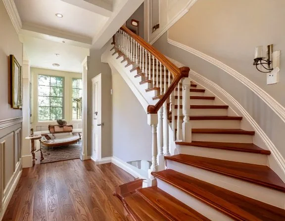 Refinished oak staircase with new skirt boards and railing, Old Northeast St. Petersburg