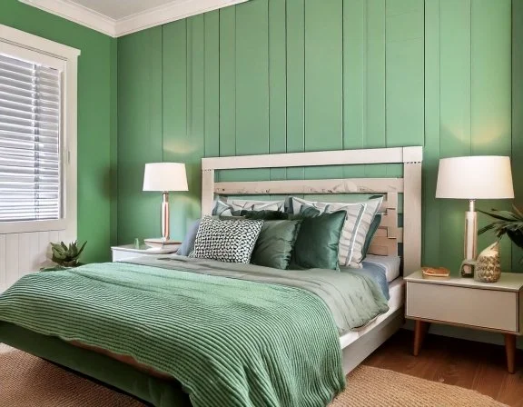 Board-and-batten accent wall with chair rail in a Palma Ceia bedroom, Tampa