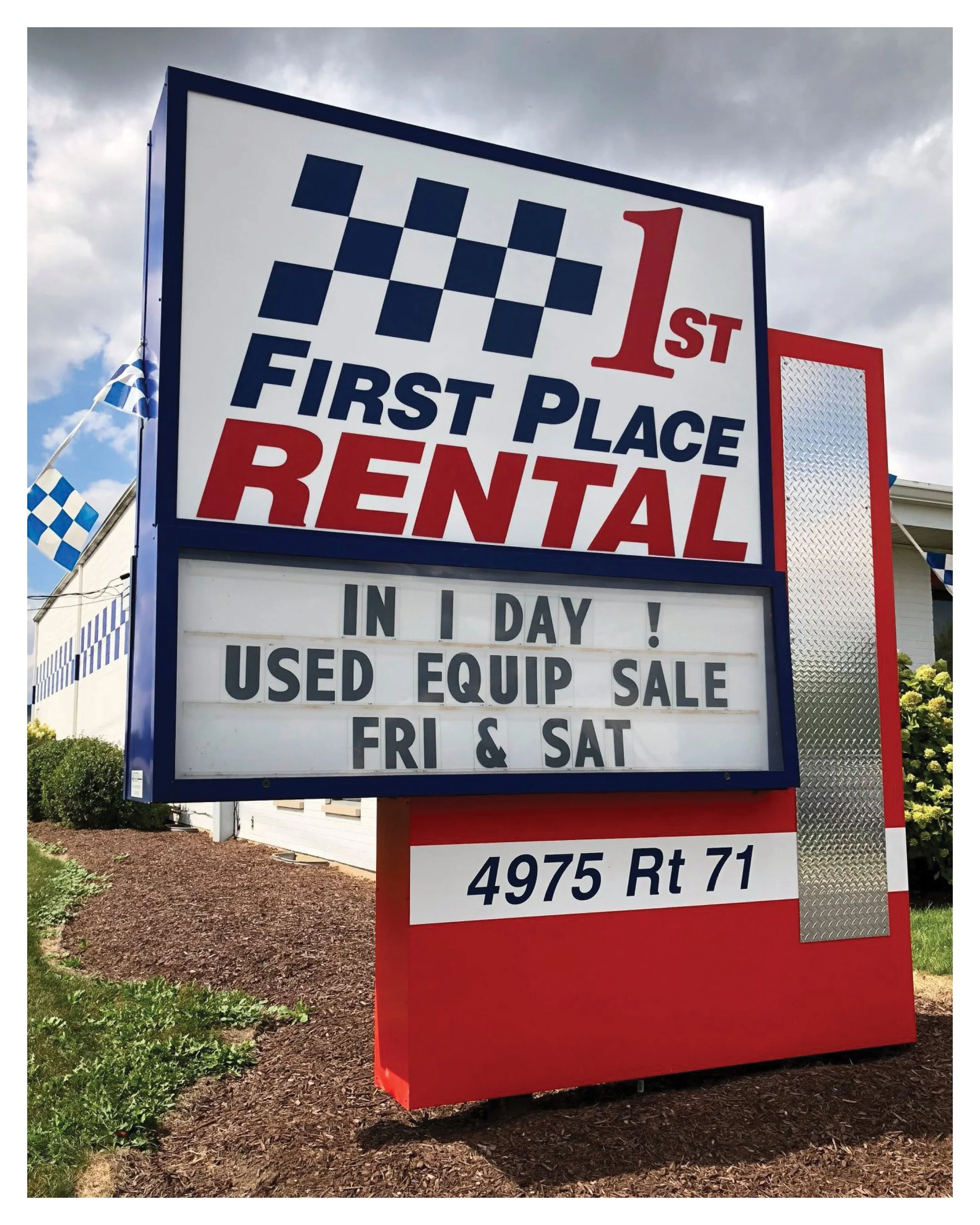 The street sign for First Place Rental in Oswego, Illinois.