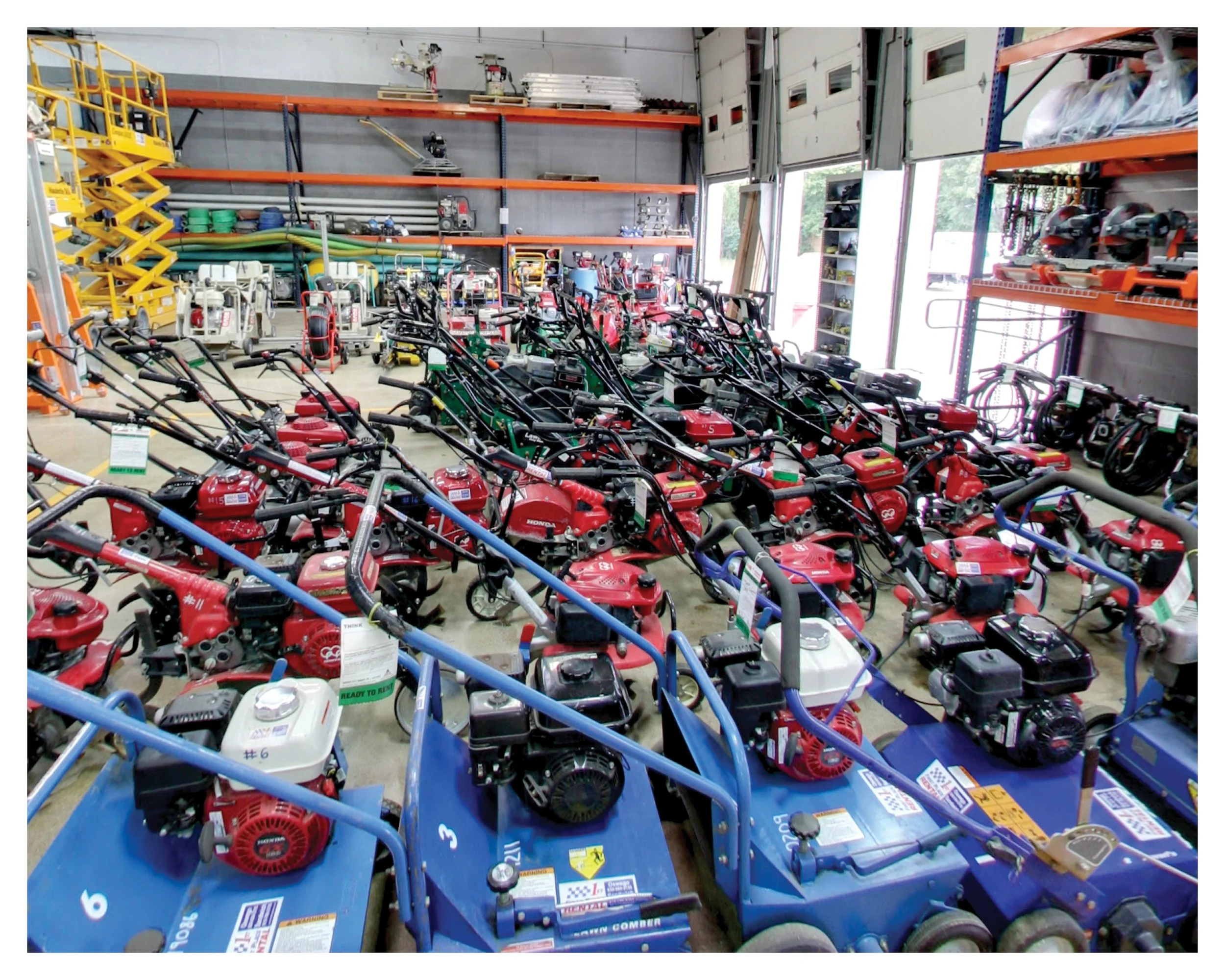 Rows of landscaping rentals at First Place Rental.