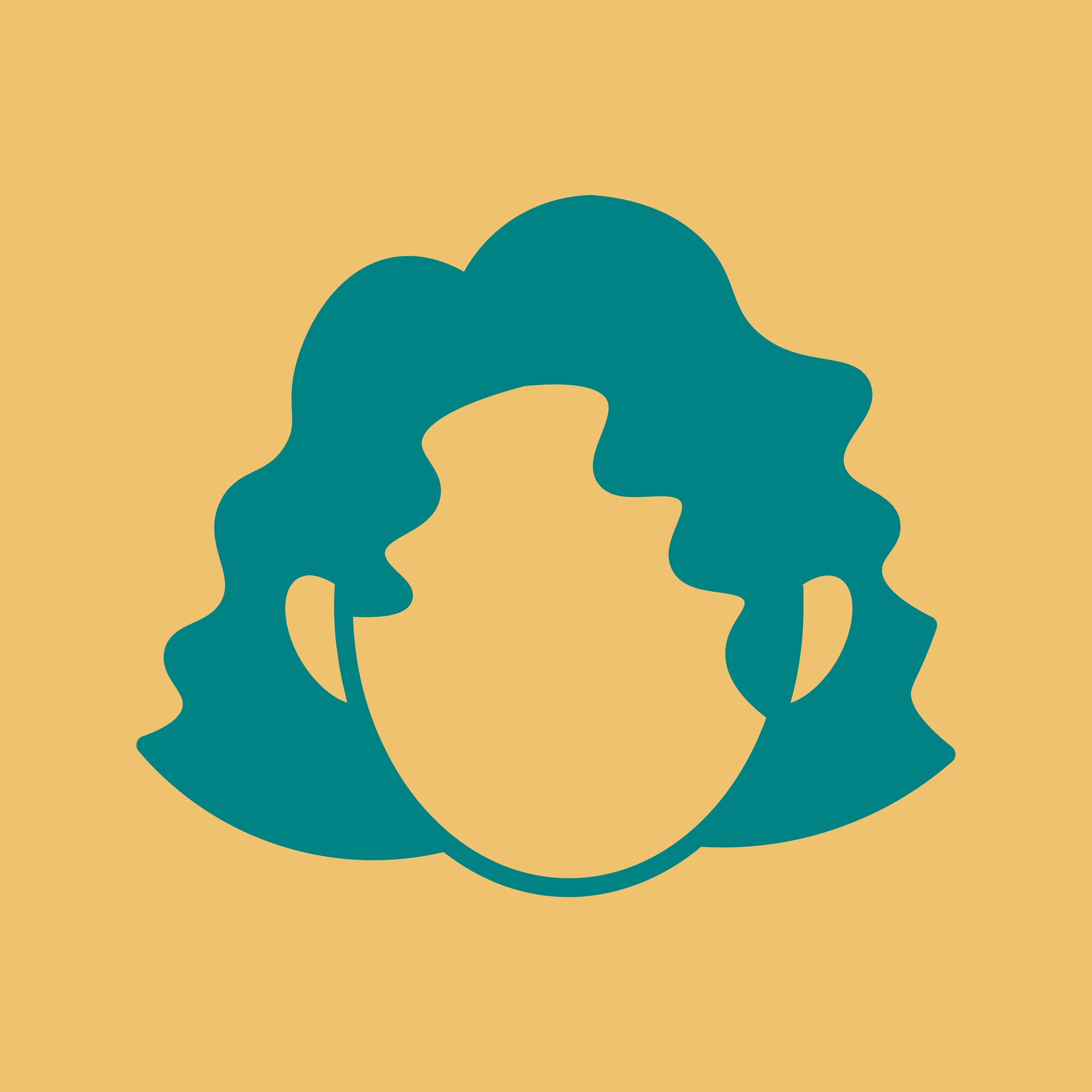 Silhouette illustration of a woman in dark teal against a plain light yellow background.